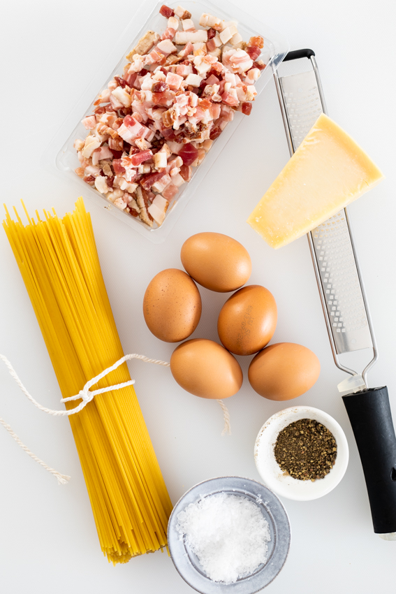 Ingredients for Spaghetti Carbonara.