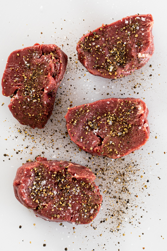 Fillet with cracked pepper.