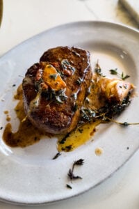 Steak resting after cooking.