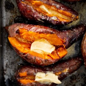 Baked sweet potato with whipped honey butter