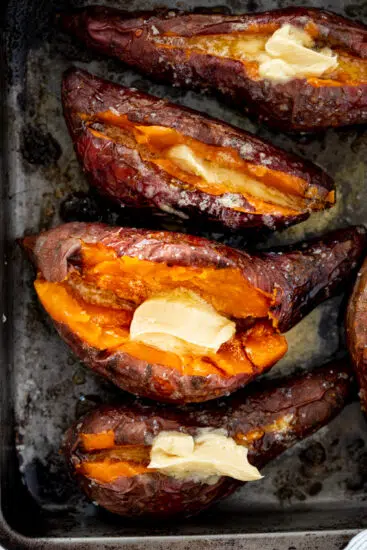 Baked sweet potato with whipped honey butter