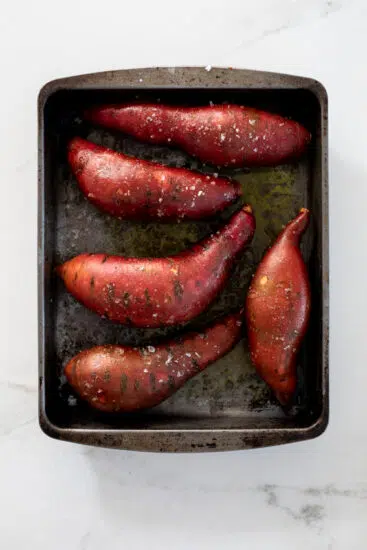 Baked sweet potato with honey butter.