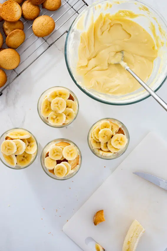 Banana pudding made from scratch with Nilla wafers and fresh bananas.