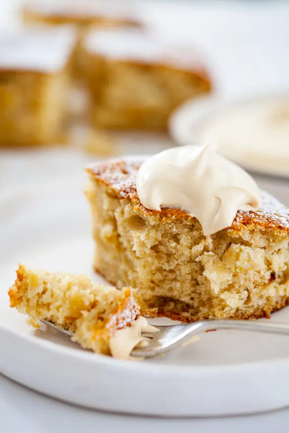 Caramel apple cake with dulce de leche whipped cream.