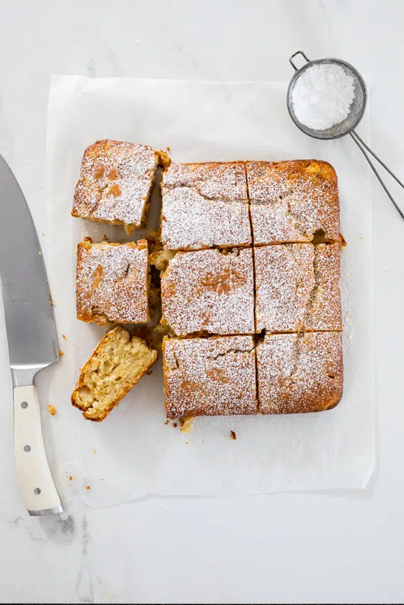 Apple cake made with caramelized apples.