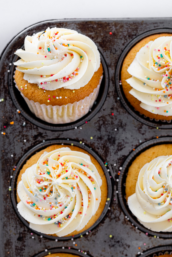 Classic vanilla cupcakes with whipped buttercream