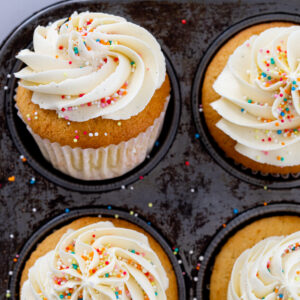 Classic vanilla cupcakes with whipped buttercream