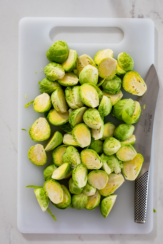 Halved Brussels sprouts.