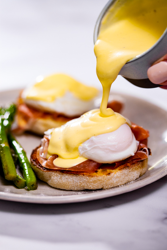 Eggs Benedict with Hollandaise sauce.