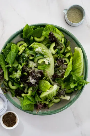 Easy green salad with lemon Parmesan dressing
