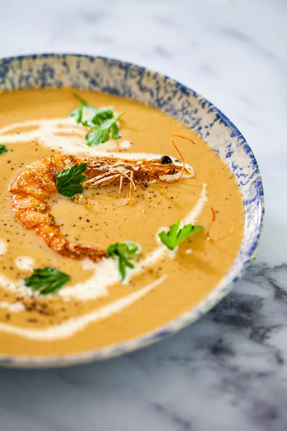This bisque made with shrimp/prawns, aromatics and cream is a show stopping recipe.