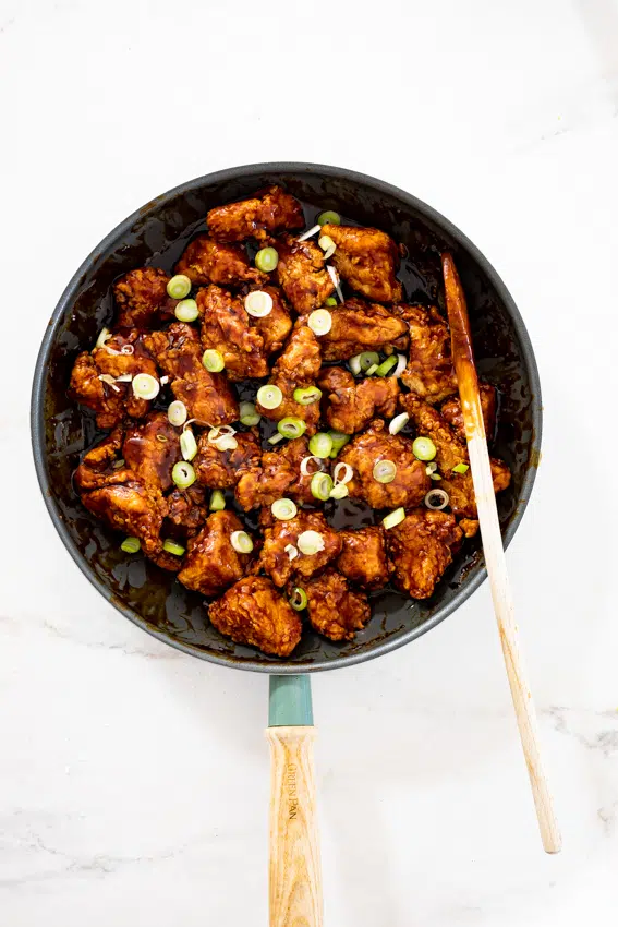 Crispy chicken coated in honey sauce.