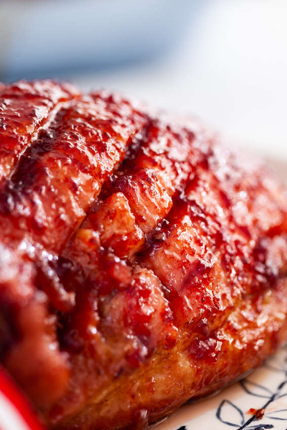 Perfectly sticky cherry glazed ham.