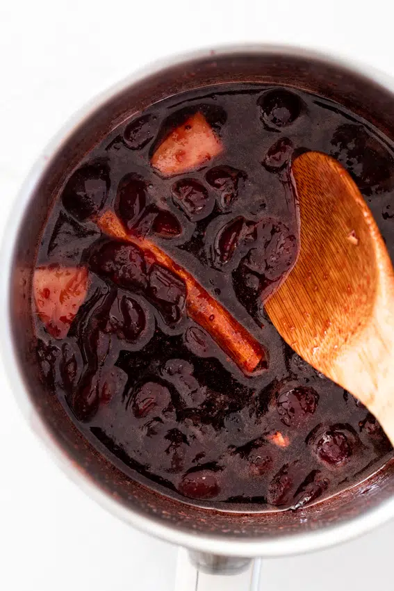 Cherry glaze flavored with ginger and cinnamon.