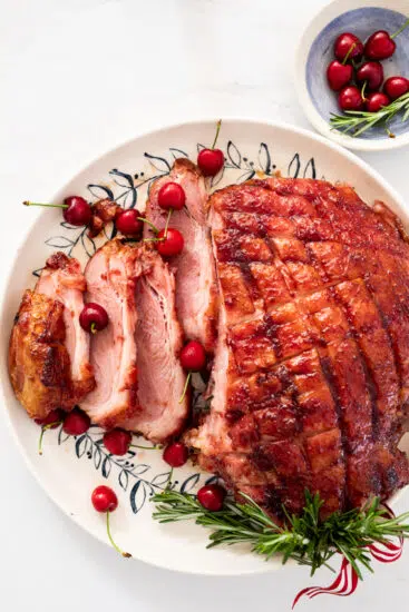 Sticky cherry glazed ham