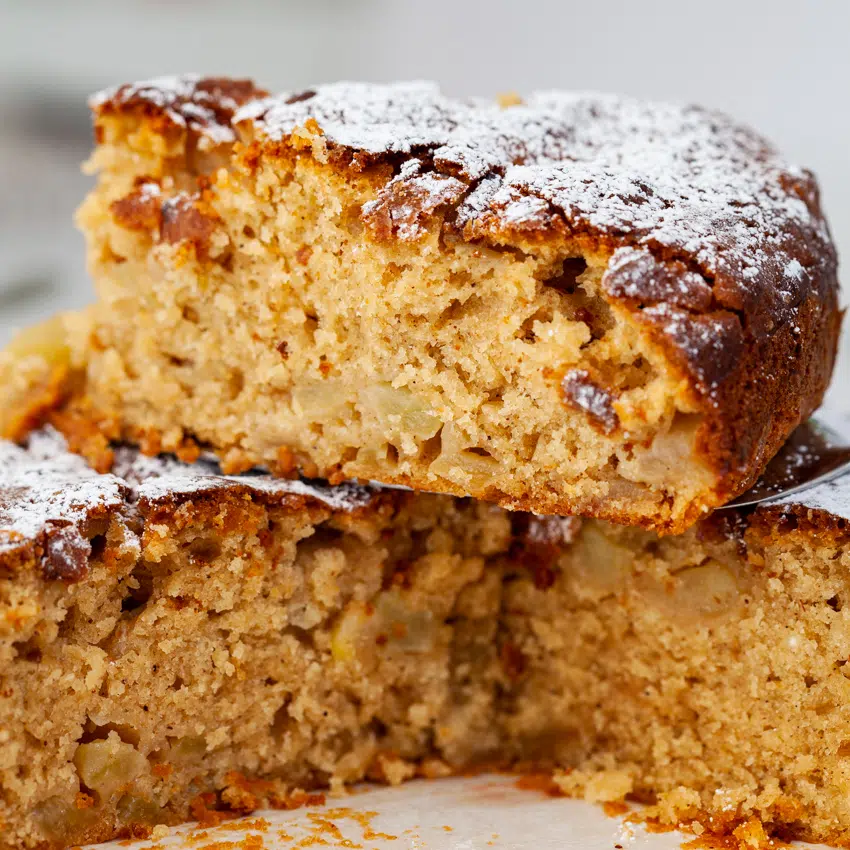 Moist and delicious apple cinnamon cake.