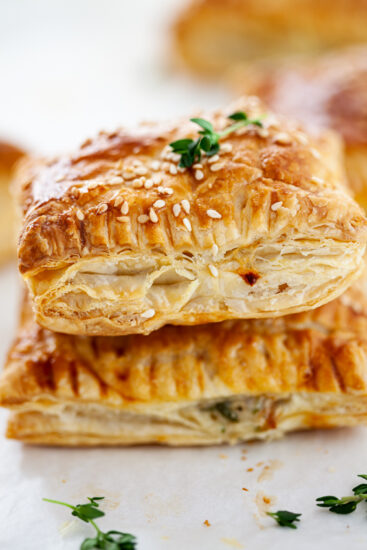 Crisp, golden puff pastry filled with creamy chicken filling.