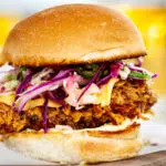Crispy chicken sandwich with spicy slaw