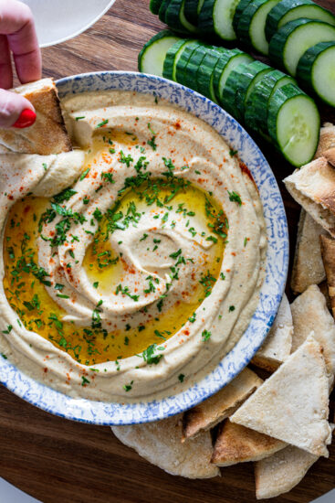 Baba Ganoush with pita bread and crudite.