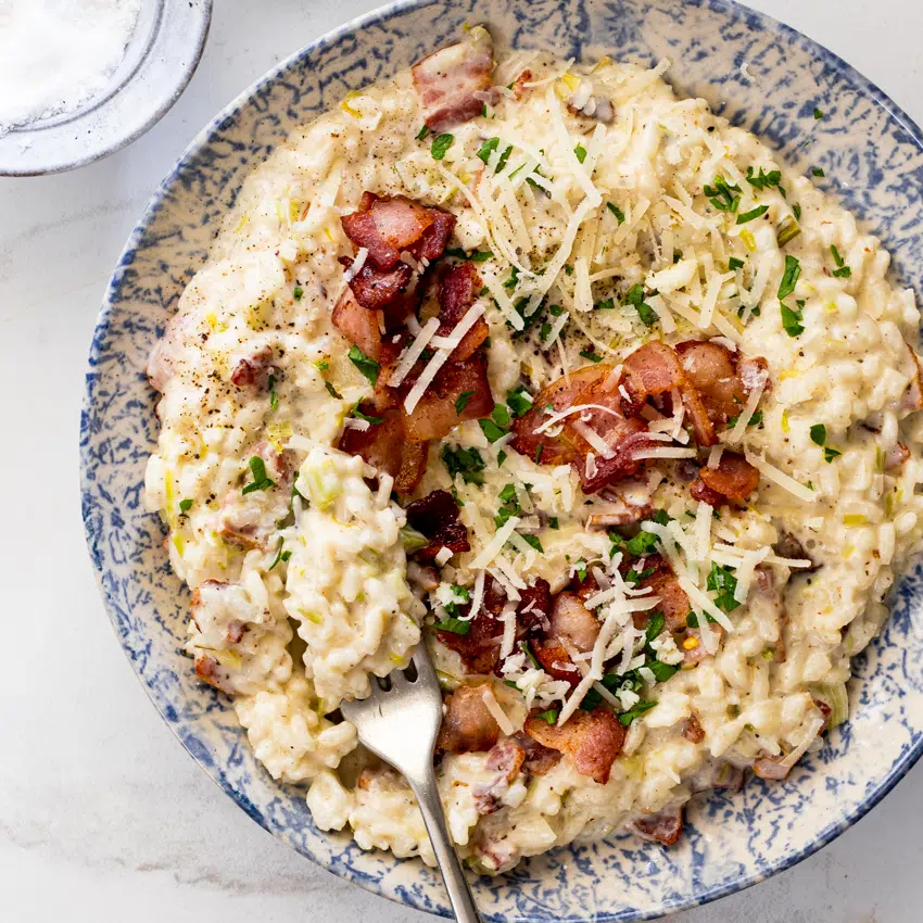 Bacon leek risotto with mascarpone