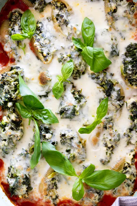 Super cheesy spinach stuffed shells.