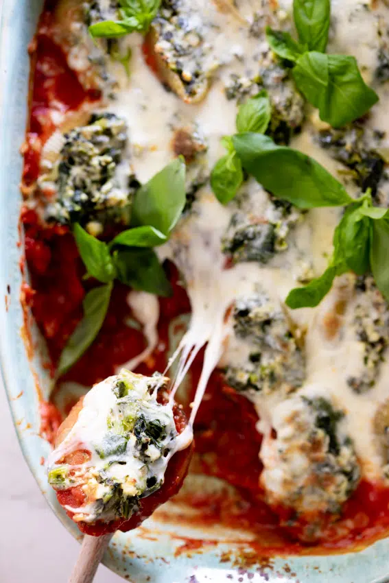 Super cheesy spinach stuffed shells.