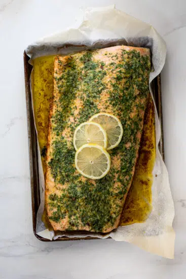 Garlic herb crusted baked salmon