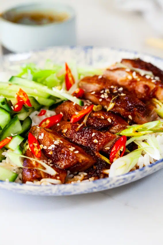 Seared duck breasts with soy honey pan sauce