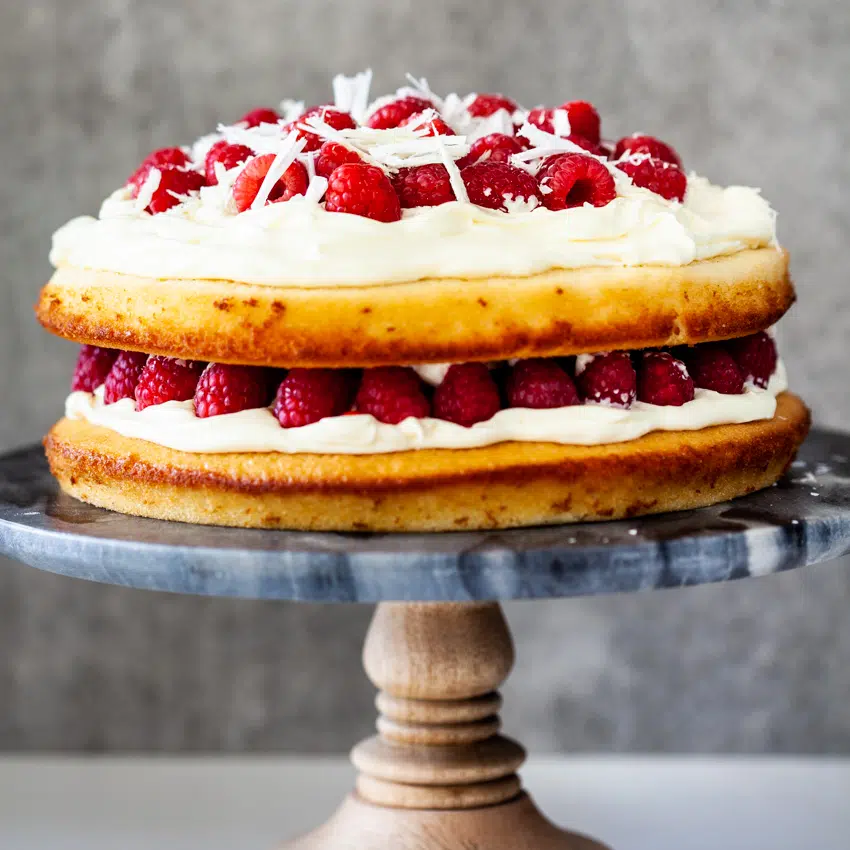 White chocolate raspberry cake.
