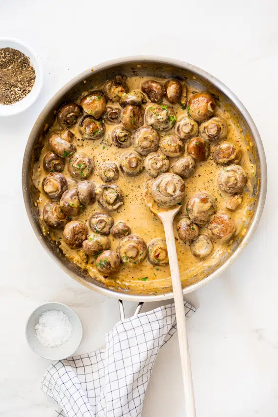 Mushrooms cooked in creamy garlic parmesan sauce.
