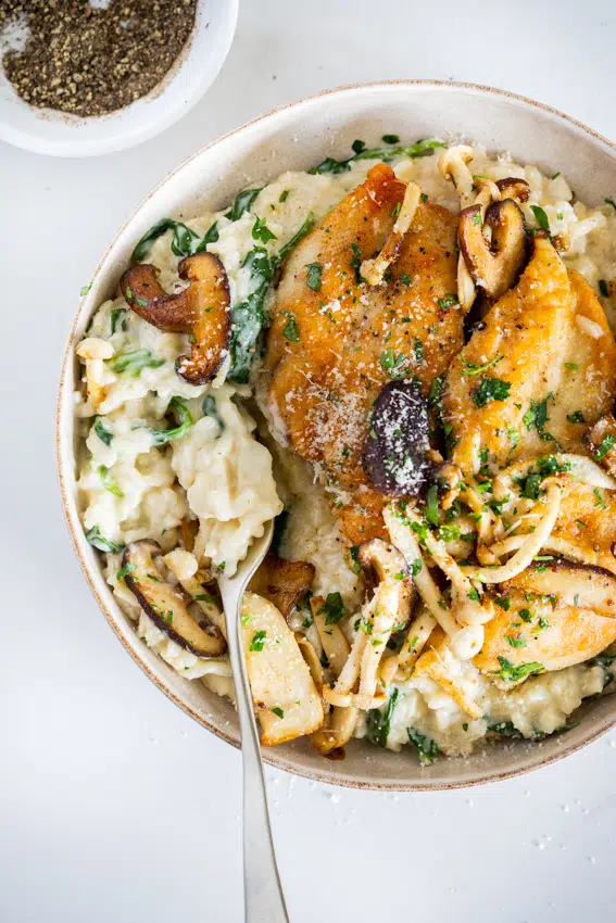 Parmesan risotto with chicken and mushrooms
