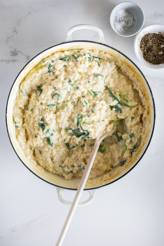 Creamy Parmesan risotto with spinach.