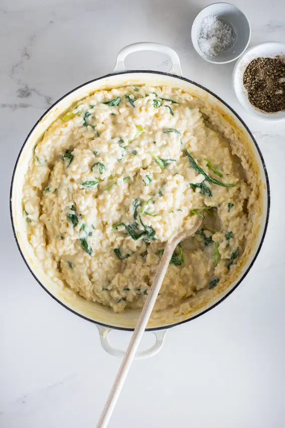 Creamy Parmesan risotto with spinach.