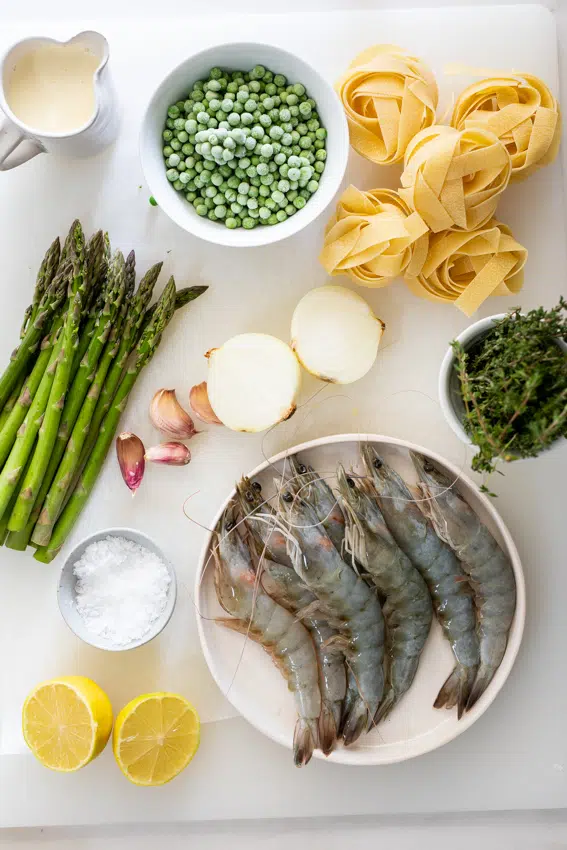 Ingredients for lemon shrimp pasta