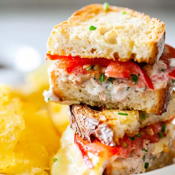 Easy tuna sandwich with cheese and tomato