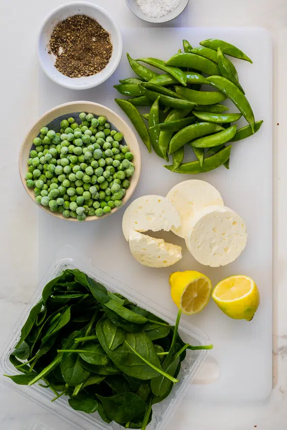 Ingredients for warm spinach salad.