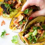 Blackened Salmon Tacos with Smashed Avocado