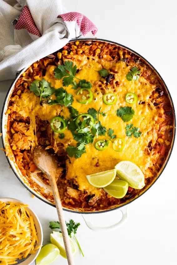 Cheesy Mexican chicken and rice bake