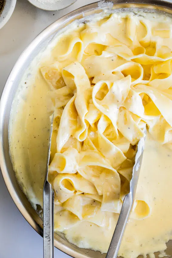 Easy Creamy Garlic Parmesan Sauce with noodles.