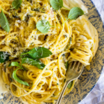 20 minute Lemon Zucchini Pasta with Whipped Goat’s cheese