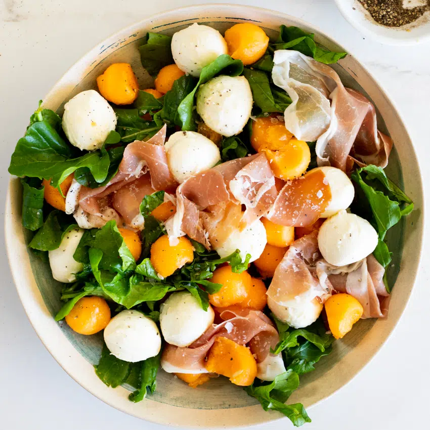 Quick and Easy Prosciutto Melon Salad with Mozzarella