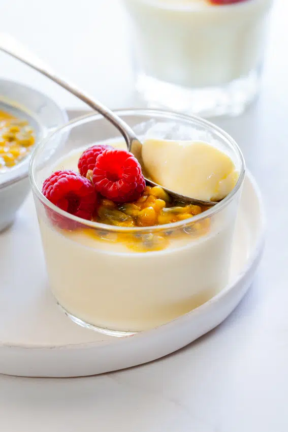 Vanilla Panna Cotta with fresh passion fruit