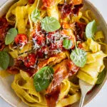 Easy cherry tomato pasta with prosciutto and basil