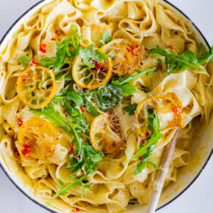 Lemon Parmesan pappardelle with arugula and chilli