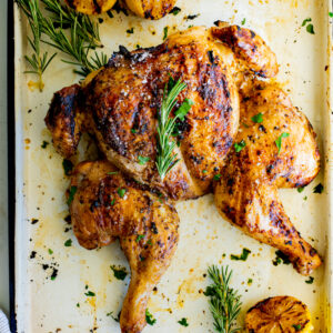 Lemon rosemary grilled spatchcock chicken