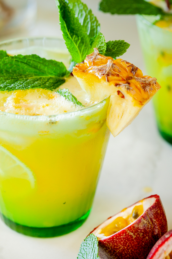 Fresh pineapple and passion fruit mojito