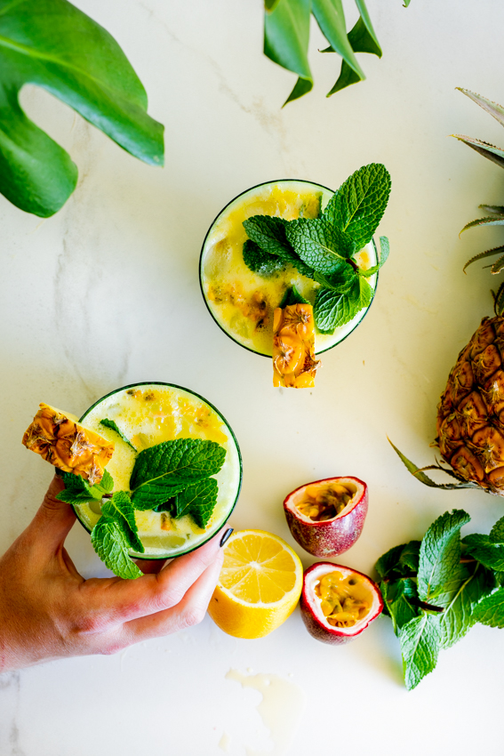 Fresh pineapple and passion fruit mojito