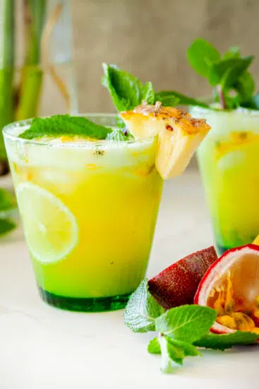 Fresh pineapple and passion fruit mojito