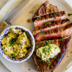 Grilled steak with Anchovy Compound Butter