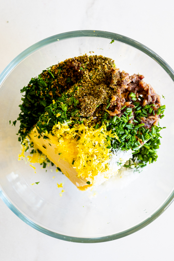 Ingredients for anchovy compound butter.